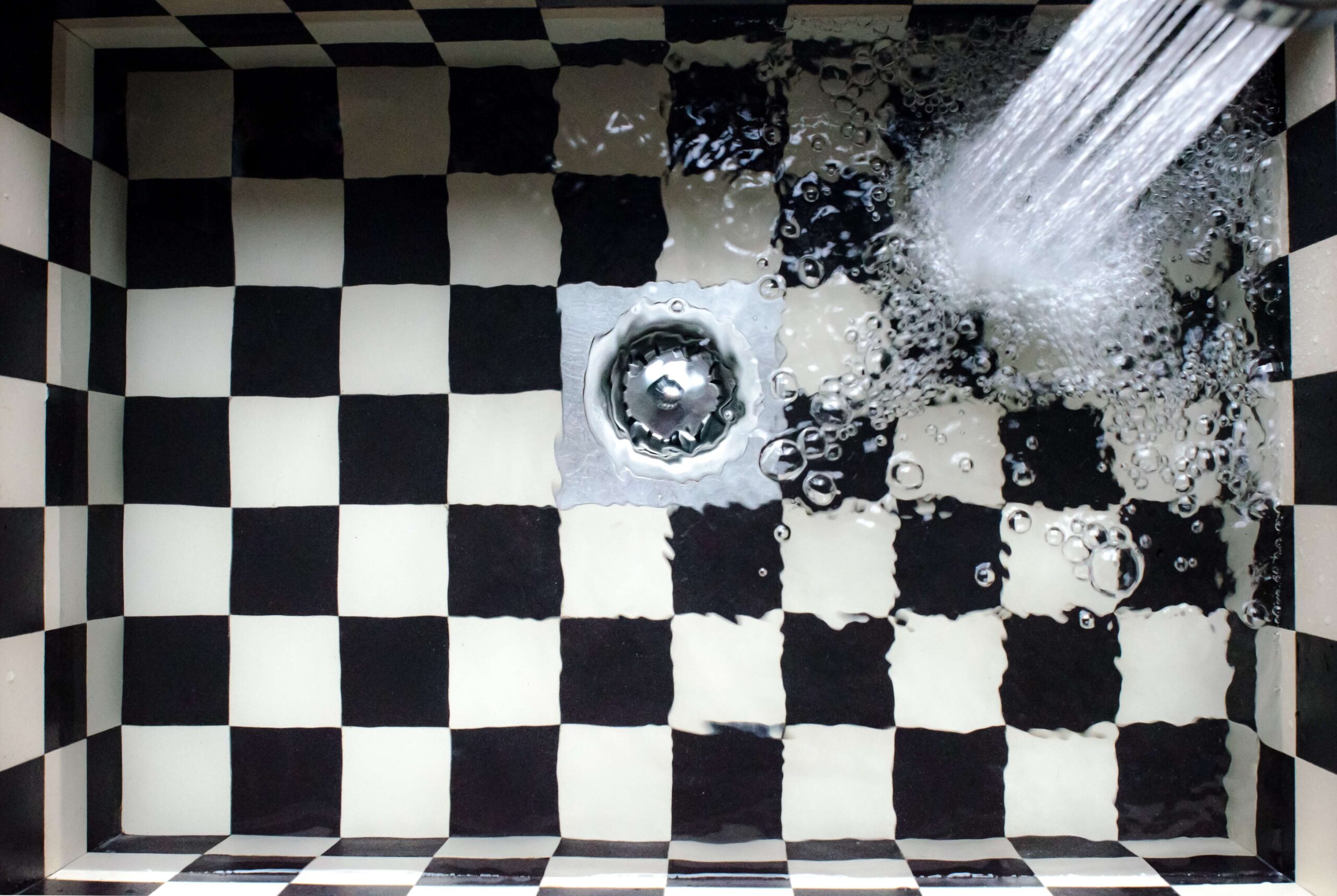 Shower With Black And White Tile